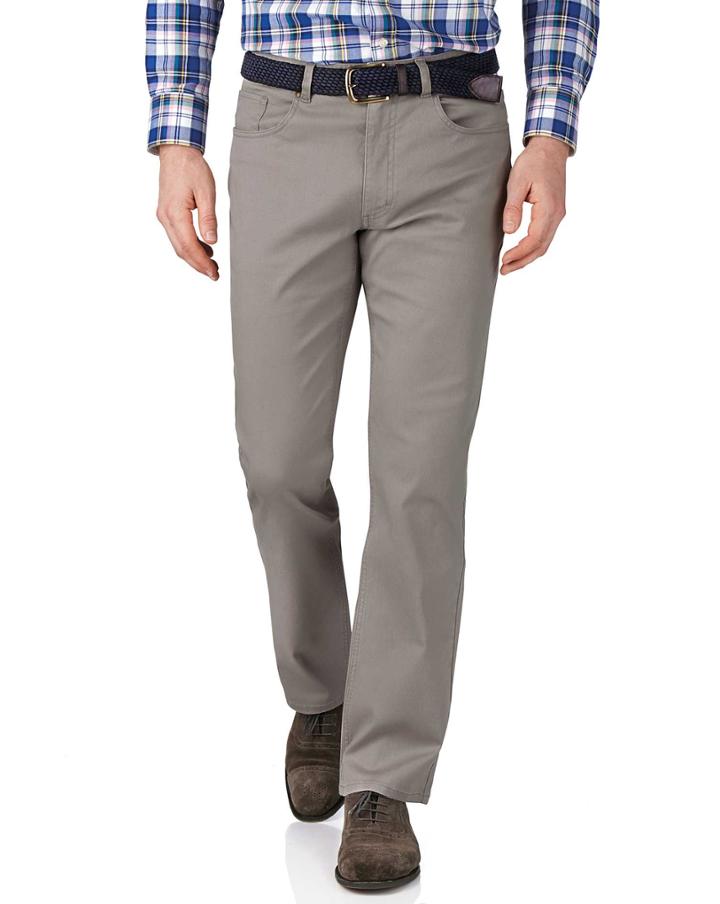 Charles Tyrwhitt Silver Classic Fit Stretch Pique 5 Pocket Cotton Tailored Pants Size W34 L34 By Charles Tyrwhitt