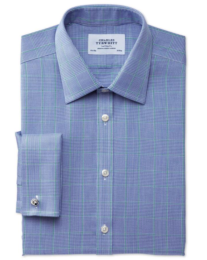 Charles Tyrwhitt Charles Tyrwhitt Classic Fit Non-iron Prince Of Wales Blue And Green Cotton Dress Shirt Size 15.5/34