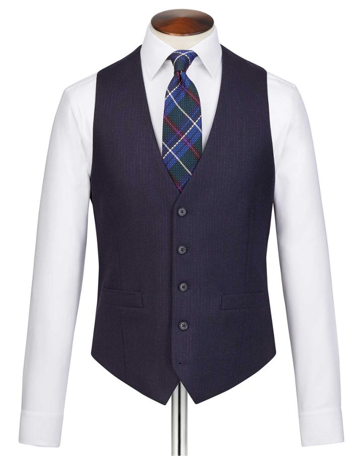  Navy Stripe Adjustable Fit Flannel Business Suit Wool Vest Size W36 By Charles Tyrwhitt
