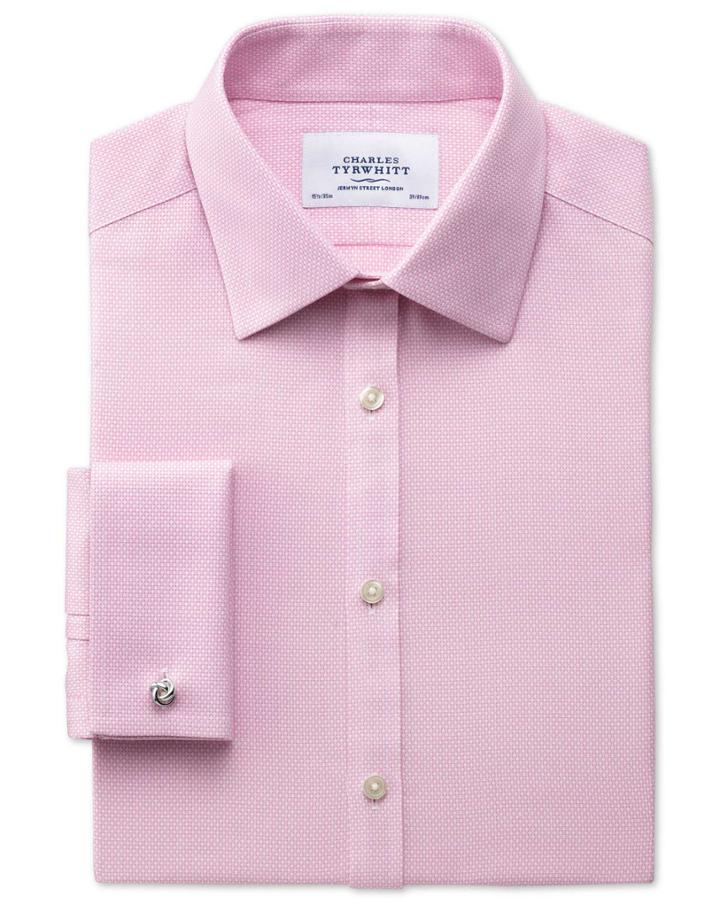 Charles Tyrwhitt Classic Fit Non-iron Honeycomb Pink Cotton Dress Shirt Single Cuff Size 16/38 By Charles Tyrwhitt