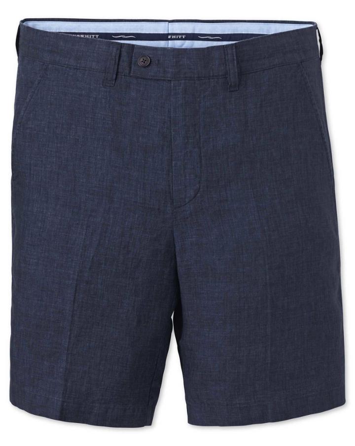 Charles Tyrwhitt Charles Tyrwhitt Indigo Flat Front Cotton Linen Shorts Size 34
