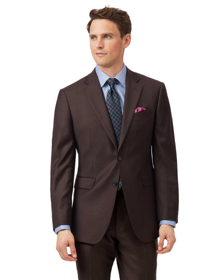  Brown Slim Fit Twill Business Suit Wool Jacket Size 38 By Charles Tyrwhitt