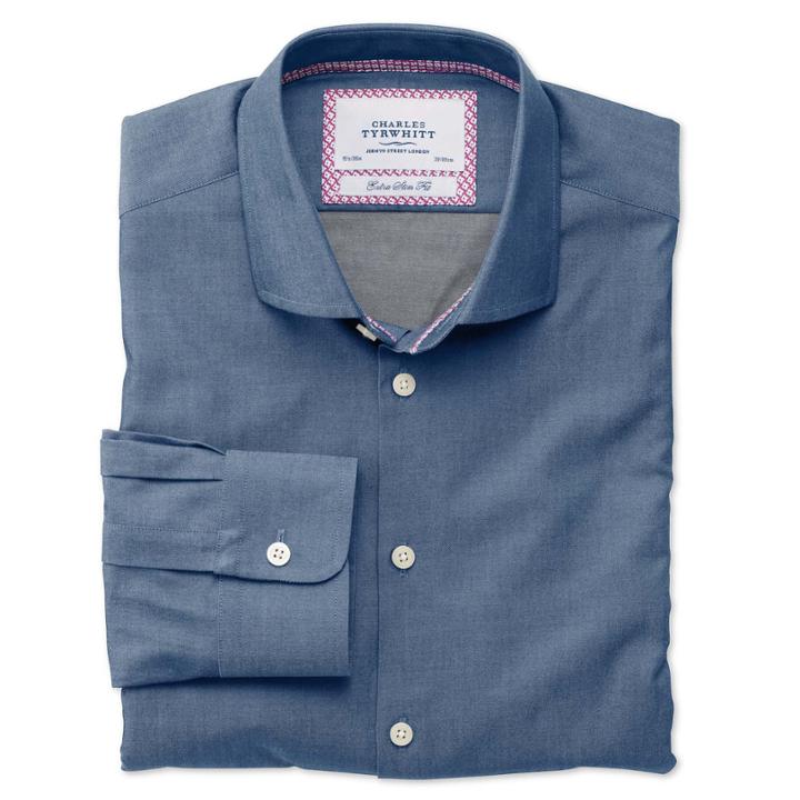 Charles Tyrwhitt Charles Tyrwhitt Denim Blue Business Casual Semi-spread Extra Slim Fit Shirt (14.5 - 32)