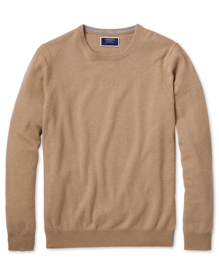  Tan Crew Neck Cashmere Sweater Size Large By Charles Tyrwhitt