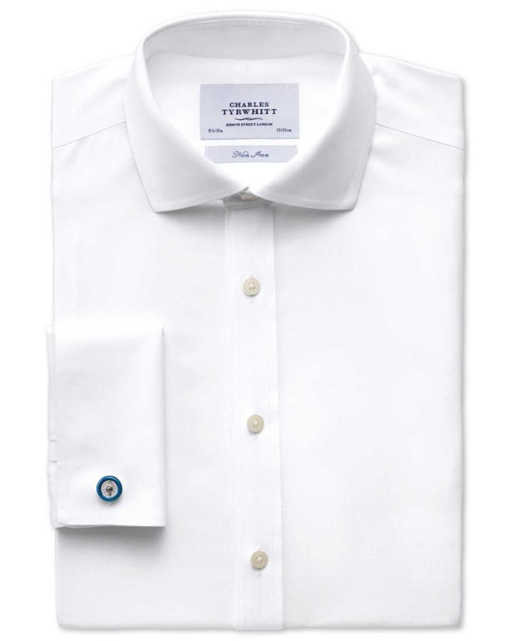 Charles Tyrwhitt Charles Tyrwhitt Classic Fit Spread Collar Non-iron Twill White Cotton Dress Shirt Size 15/33