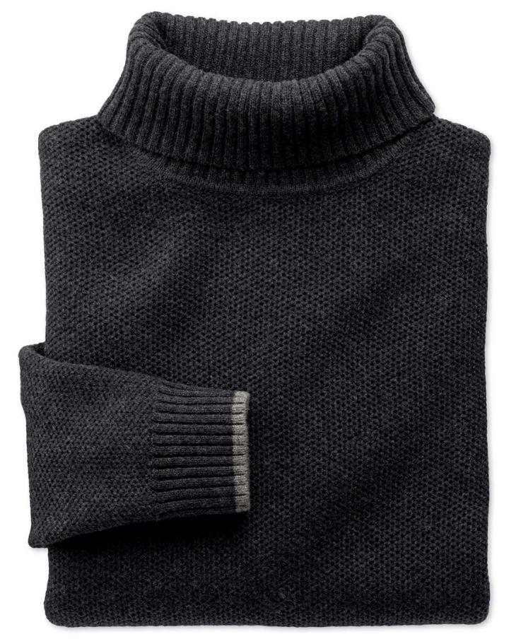 Charles Tyrwhitt Charles Tyrwhitt Charcoal Merino Cotton Roll Neck Wool Sweater Size Xs