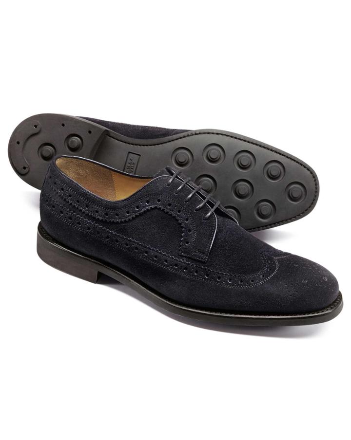  Dark Navy Suede Goodyear Welted Derby Wing Tip Brogue Shoes Size 11.5 By Charles Tyrwhitt
