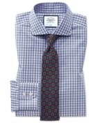  Slim Fit Non-iron Twill Blue Gingham Cotton Dress Shirt French Cuff Size 14.5/33 By Charles Tyrwhitt