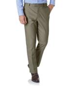  Olive Classic Fit Stretch Non-iron Cotton Tailored Pants Size W34 L30 By Charles Tyrwhitt