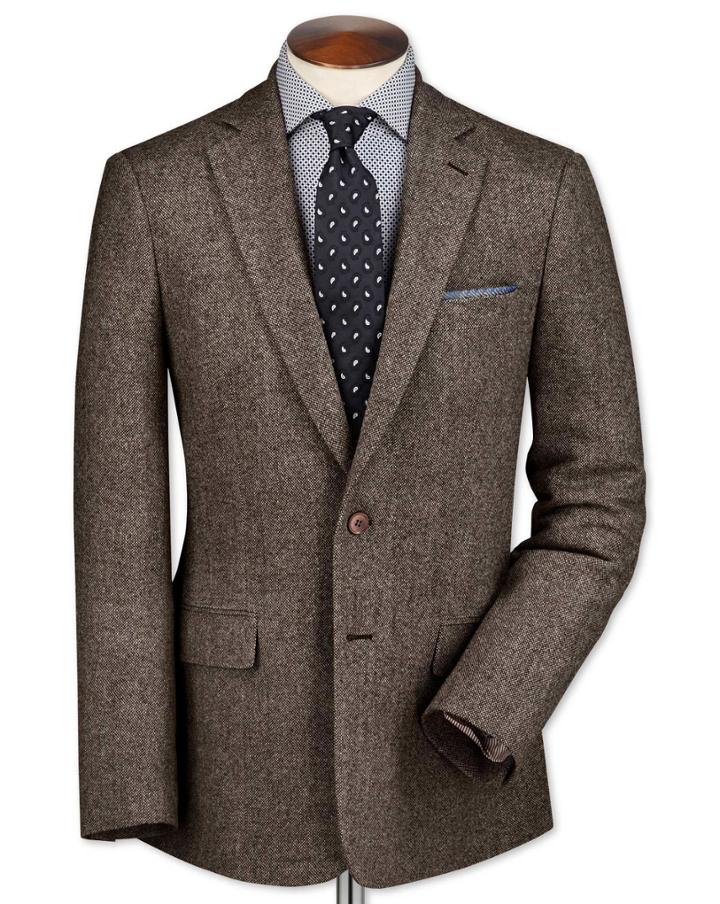 Charles Tyrwhitt Charles Tyrwhitt Slim Fit Light Brown Lambswool Hopsack Wool Jacket Size 42