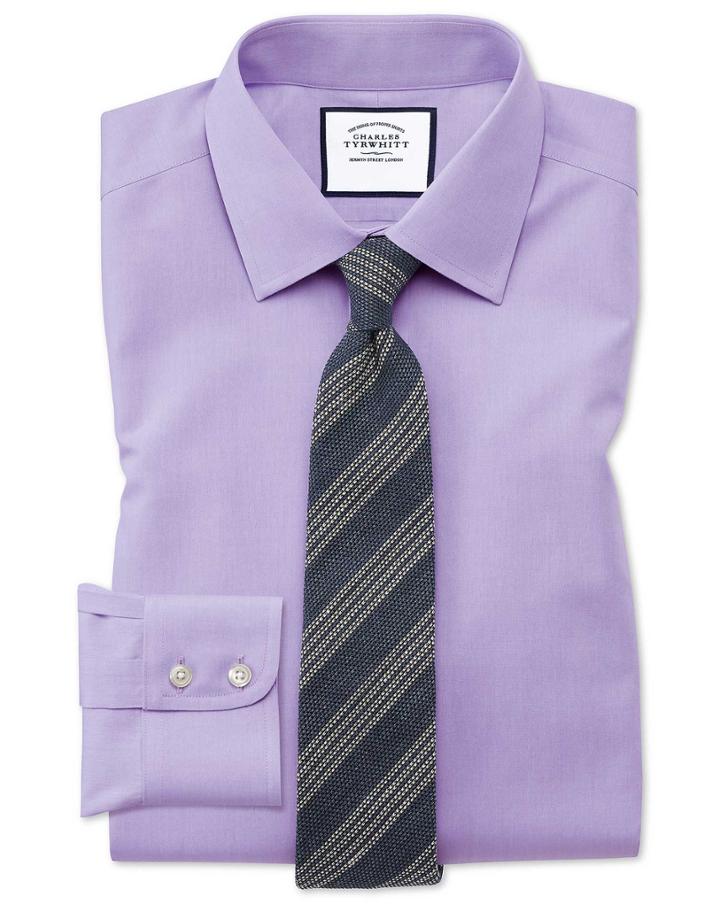  Slim Fit Non-iron Poplin Lilac Cotton Dress Shirt French Cuff Size 15.5/35 By Charles Tyrwhitt