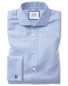  Extra Slim Fit Spread Collar Non-iron Herringbone Sky Blue Cotton Dress Shirt French Cuff Size 14.5/32 By Charles Tyrwhitt