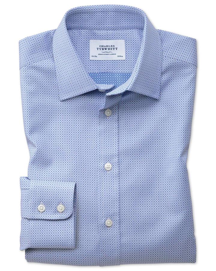 Charles Tyrwhitt Slim Fit Egyptian Cotton Spot Weave Sky Blue Dress Casual Shirt Single Cuff Size 14.5/33 By Charles Tyrwhitt