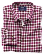 Charles Tyrwhitt Extra Slim Fit Berry Check Brushed Dobby Cotton Casual Shirt Single Cuff Size Large By Charles Tyrwhitt