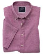 Slim Fit Dark Pink Cotton Linen Twill Short Sleeve Cotton/linen Casual Shirt Single Cuff Size Large By Charles Tyrwhitt