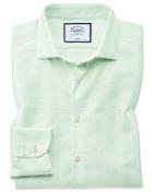  Slim Fit Business Casual Non-iron Green Check Cotton Dress Shirt Single Cuff Size 14.5/32 By Charles Tyrwhitt