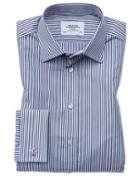 Charles Tyrwhitt Slim Fit Bengal Stripe Navy Blue Cotton Dress Casual Shirt French Cuff Size 14.5/33 By Charles Tyrwhitt
