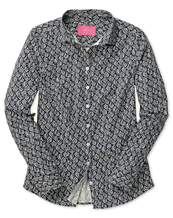 Charles Tyrwhitt Charles Tyrwhitt Women's Semi-fitted Dark Blue Brushstroke Print Cotton Shirt Size 6