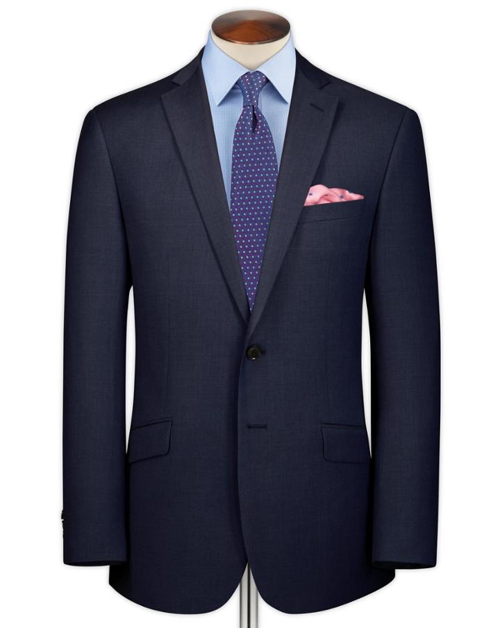 Charles Tyrwhitt Charles Tyrwhitt Ink Blue Slim Fit Sharkskin Business Suit Wool Jacket Size 36