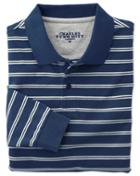 Charles Tyrwhitt Charles Tyrwhitt Classic Fit Blue And White Striped Pique Long Sleeve Cotton Polo Size Large
