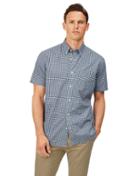  Classic Fit Navy Short Sleeve Gingham Soft Washed Non-iron Stretch Poplin Cotton Casual Shirt Single Cuff Size Medium By Charles Tyrwhitt