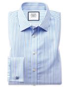 Charles Tyrwhitt Slim Fit Non-iron Twill White And Sky Blue Stripe Cotton Dress Shirt French Cuff Size 14.5/33 By Charles Tyrwhitt