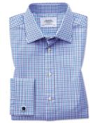 Charles Tyrwhitt Slim Fit Two Color Check Blue Cotton Dress Shirt French Cuff Size 16/34 By Charles Tyrwhitt