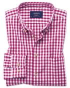 Charles Tyrwhitt Classic Fit Non-iron Poplin Red Gingham Cotton Casual Shirt Single Cuff Size Large By Charles Tyrwhitt