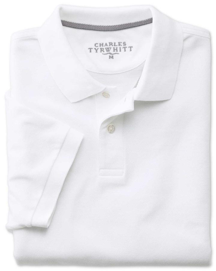 Charles Tyrwhitt White Pique Cotton Polo Size Large By Charles Tyrwhitt