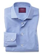  Classic Fit Blue Small Puppytooth Luxury Cotton Dress Shirt Single Cuff Size 15.5/35 By Charles Tyrwhitt
