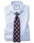 Charles Tyrwhitt Classic Fit Button-down Non-iron Twill Mini Grid Check Sky Blue Cotton Dress Shirt Single Cuff Size 15/34 By Charles Tyrwhitt