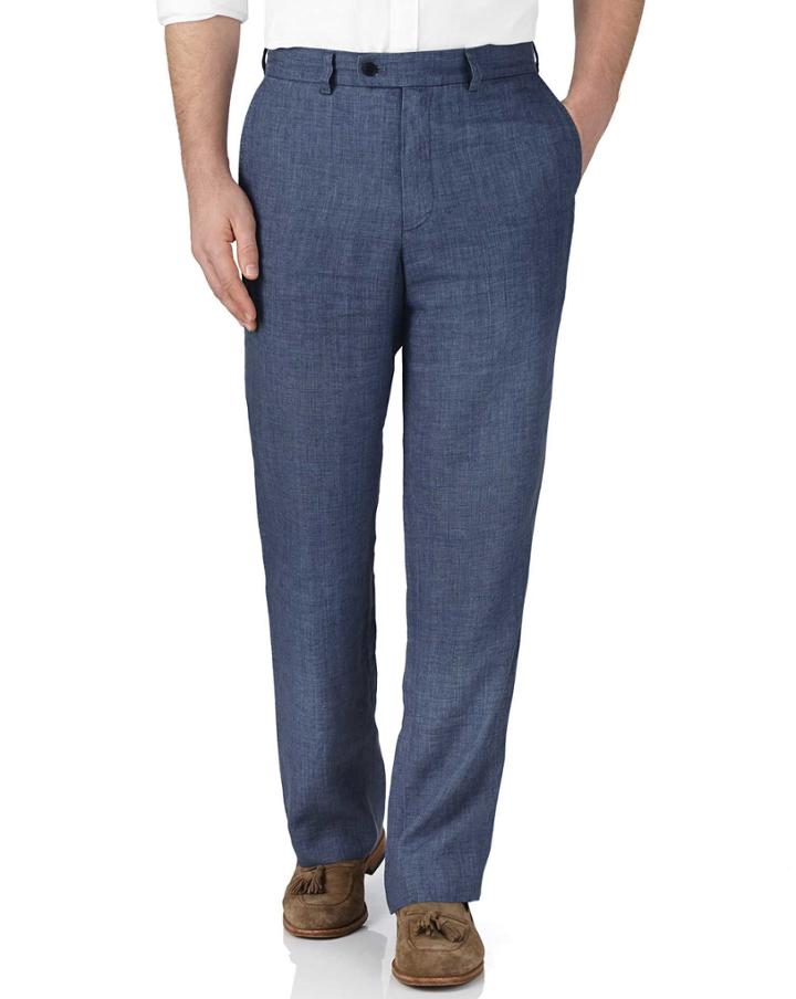 Charles Tyrwhitt Charles Tyrwhitt Blue Classic Fit Linen Tailored Pants Size W32 L30