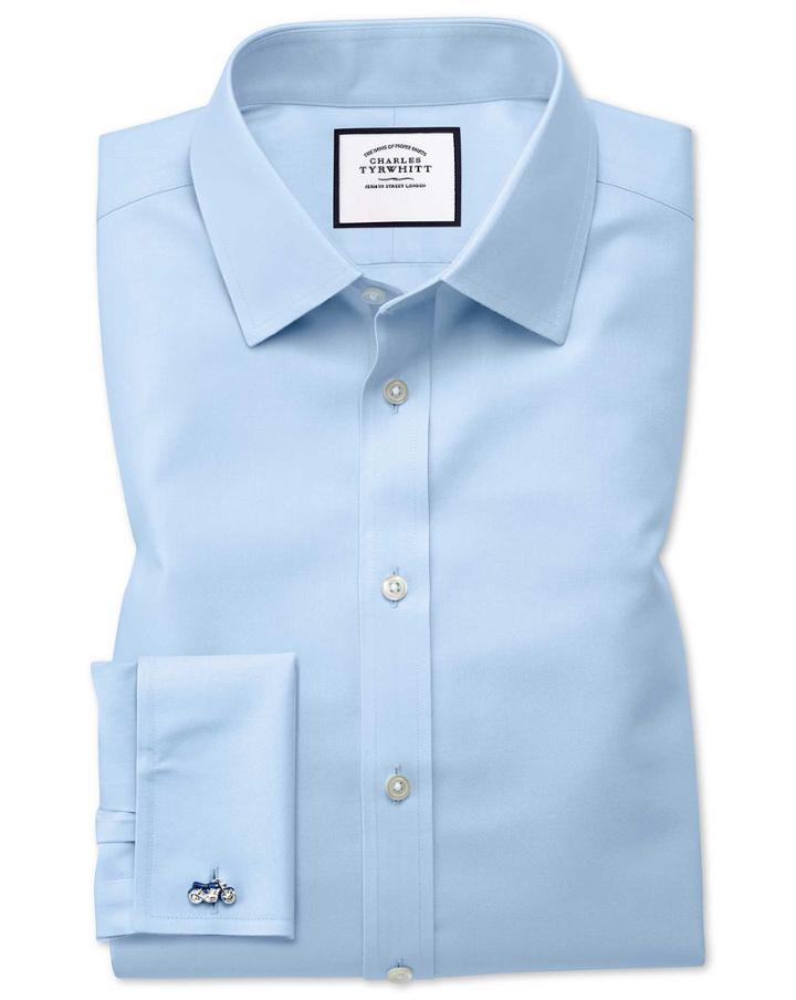 Charles Tyrwhitt Classic Fit Non-iron Twill Sky Blue Cotton Dress Shirt French Cuff Size 15/33 By Charles Tyrwhitt