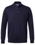  Navy Wool Polo Collar Merino Sweater Size Medium By Charles Tyrwhitt