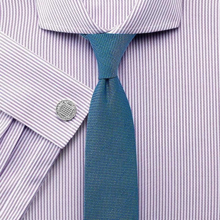 Charles Tyrwhitt Charles Tyrwhitt Extra Slim Fit Non-iron Spread Collar Textured Stripe Lilac Cotton Dress Shirt Size 17/34