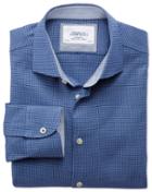 Charles Tyrwhitt Classic Fit Semi-spread Collar Business Casual Textured Royal Blue Cotton Dress Casual Shirt Single Cuff Size 16/34 By Charles Tyrwhitt