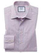  Classic Fit Egyptian Cotton Poplin Pink Multi Stripe Dress Shirt Single Cuff Size 15.5/34 By Charles Tyrwhitt