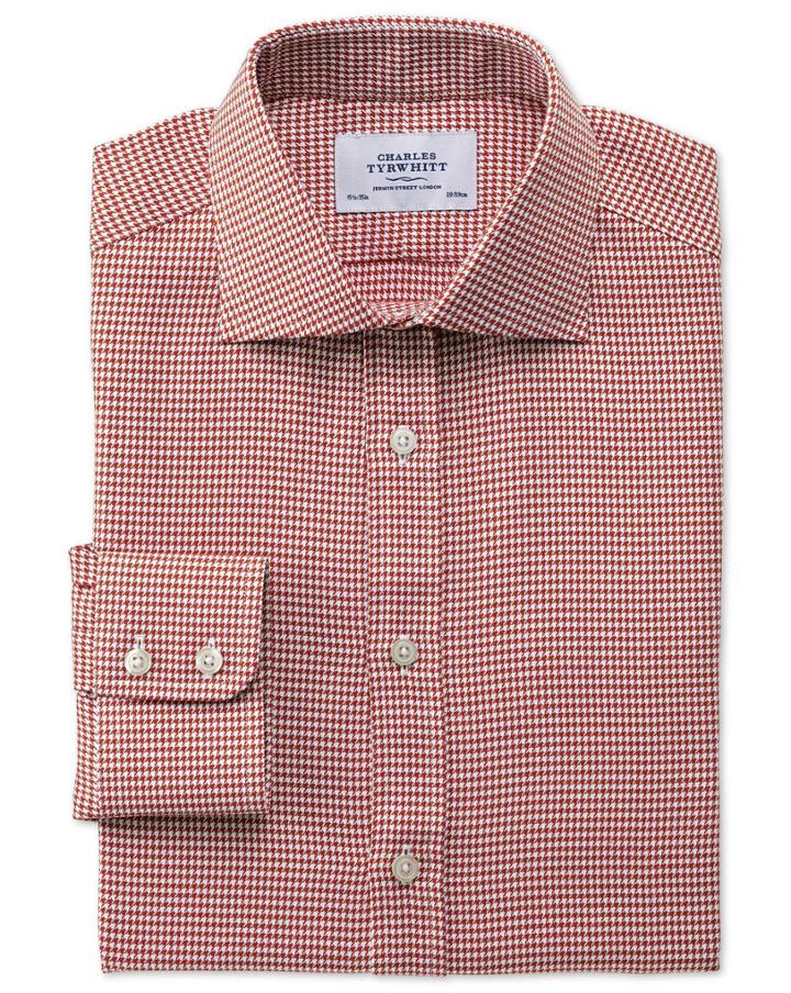 Charles Tyrwhitt Charles Tyrwhitt Extra Slim Fit Semi-spread Collar Melange Puppytooth Copper Cotton Dress Shirt Size 17/33