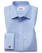 Charles Tyrwhitt Classic Fit Bengal Stripe Sky Blue Cotton Dress Shirt Single Cuff Size 16.5/33 By Charles Tyrwhitt