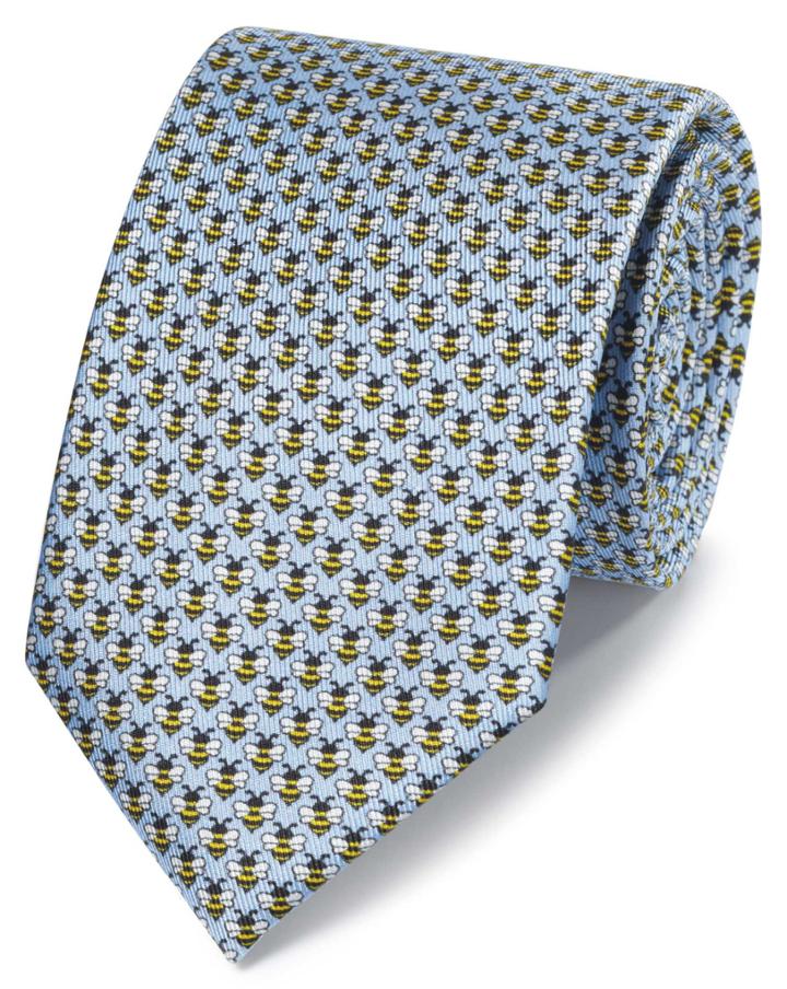  Sky Blue Bee Print Classic Silk Tie By Charles Tyrwhitt