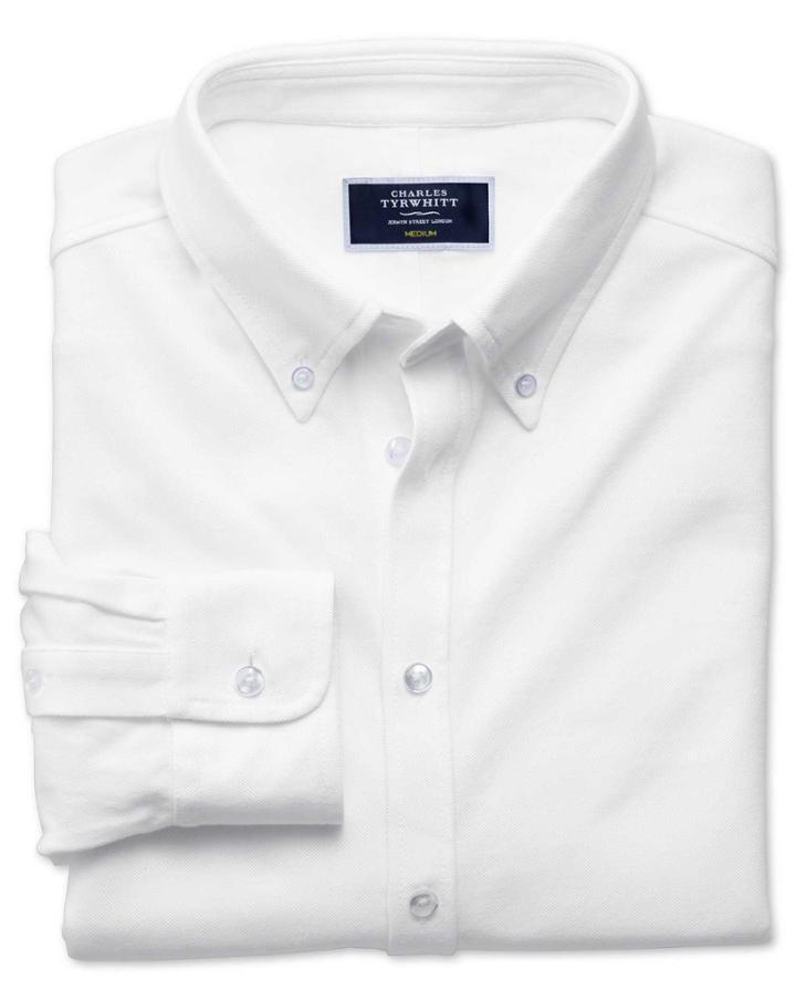 Charles Tyrwhitt White Oxford Jersey Cotton Casual Shirt Size Large By Charles Tyrwhitt