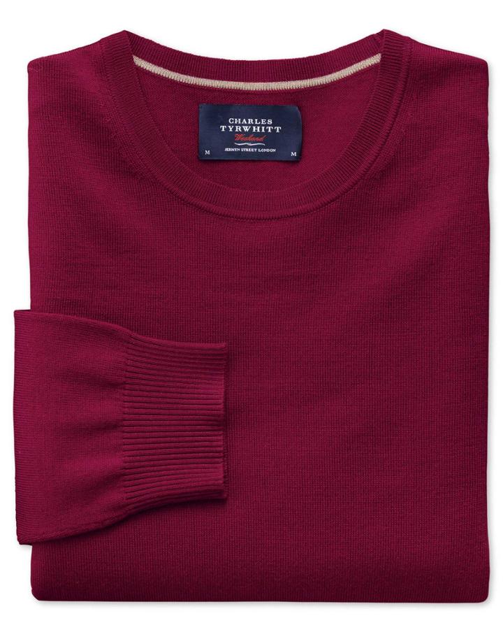 Charles Tyrwhitt Dark Red Merino Wool Crew Neck Sweater Size Small By Charles Tyrwhitt