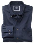  Classic Fit Button-down Non-iron Twill Navy Cotton Casual Shirt Single Cuff Size Large By Charles Tyrwhitt