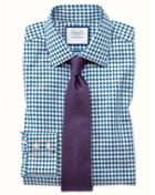 Charles Tyrwhitt Slim Fit Non-iron Gingham Teal Cotton Dress Shirt Single Cuff Size 14.5/33 By Charles Tyrwhitt