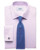  Extra Slim Fit Non-iron Imperial Weave Lilac Cotton Dress Shirt French Cuff Size 16.5/36 By Charles Tyrwhitt