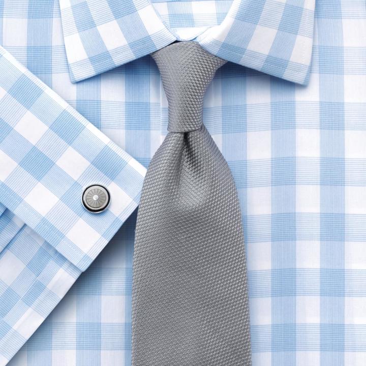 Charles Tyrwhitt Charles Tyrwhitt Slim Fit Non-iron Large Gingham Blue Cotton Dress Shirt Size 15/35