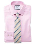  Slim Fit Non-iron Step Weave Pink Cotton Dress Shirt Single Cuff Size 16/35 By Charles Tyrwhitt