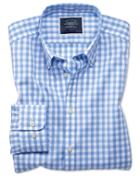  Extra Slim Fit Non-iron Sky Blue Gingham Poplin Cotton Casual Shirt Single Cuff Size Xxl By Charles Tyrwhitt