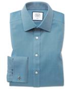  Classic Fit Non-iron Teal Arrow Weave Cotton Dress Shirt French Cuff Size 15/33 By Charles Tyrwhitt