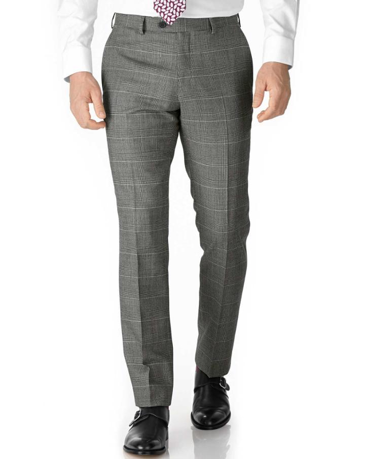 Charles Tyrwhitt Charles Tyrwhitt Grey Check Slim Fit Twill Business Suit Wool Pants Size W30 L38